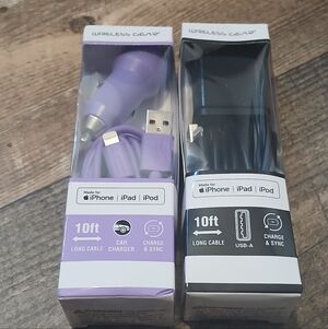 10ft Lightning Cable & Car Charger Set - Light Purple